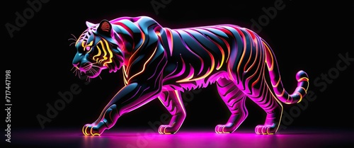 Neon lion shape, Glowing Shape, Majestic wallpaper on black background © franxxlin_studio