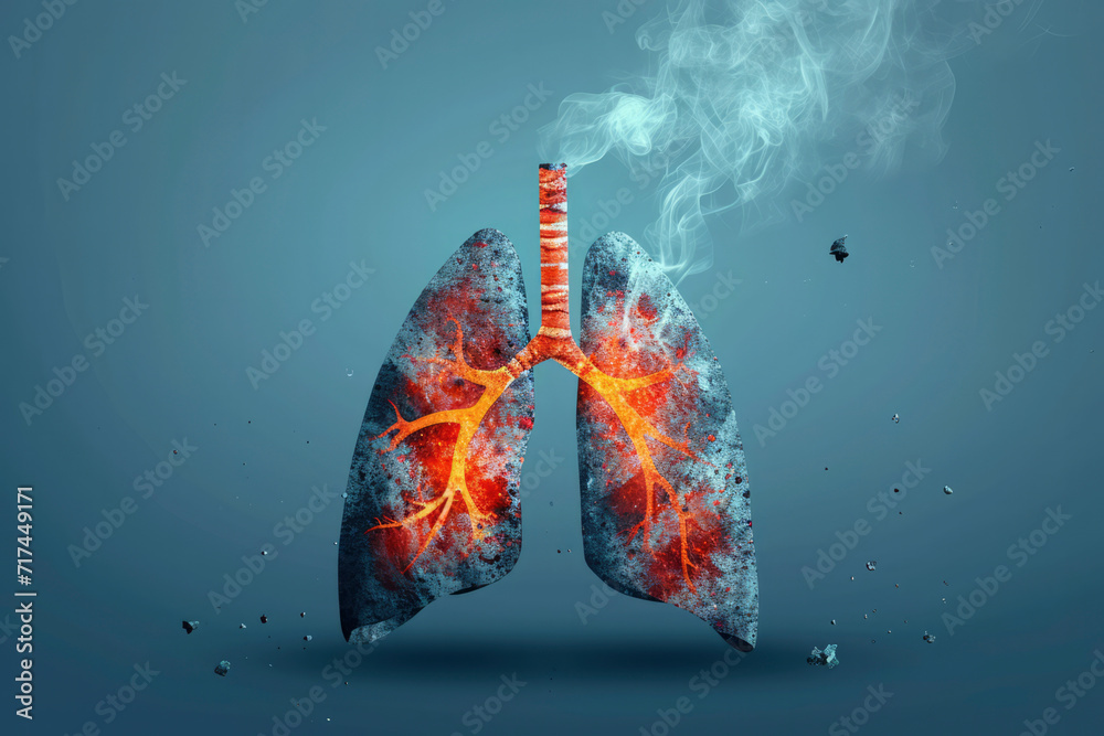 Smoking: Cigarette smoking is a leading cause of lung-related health issues. It can lead to conditions such as chronic obstructive pulmonary disease (COPD) - obrazy, fototapety, plakaty 