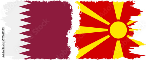 Northern Macedonia and Qatar grunge flags connection vector