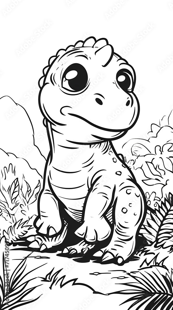 Fototapeta premium Coloring page cute dinosaur created with AI
