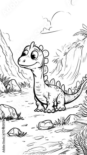 Coloring page cute dinosaur created with AI
