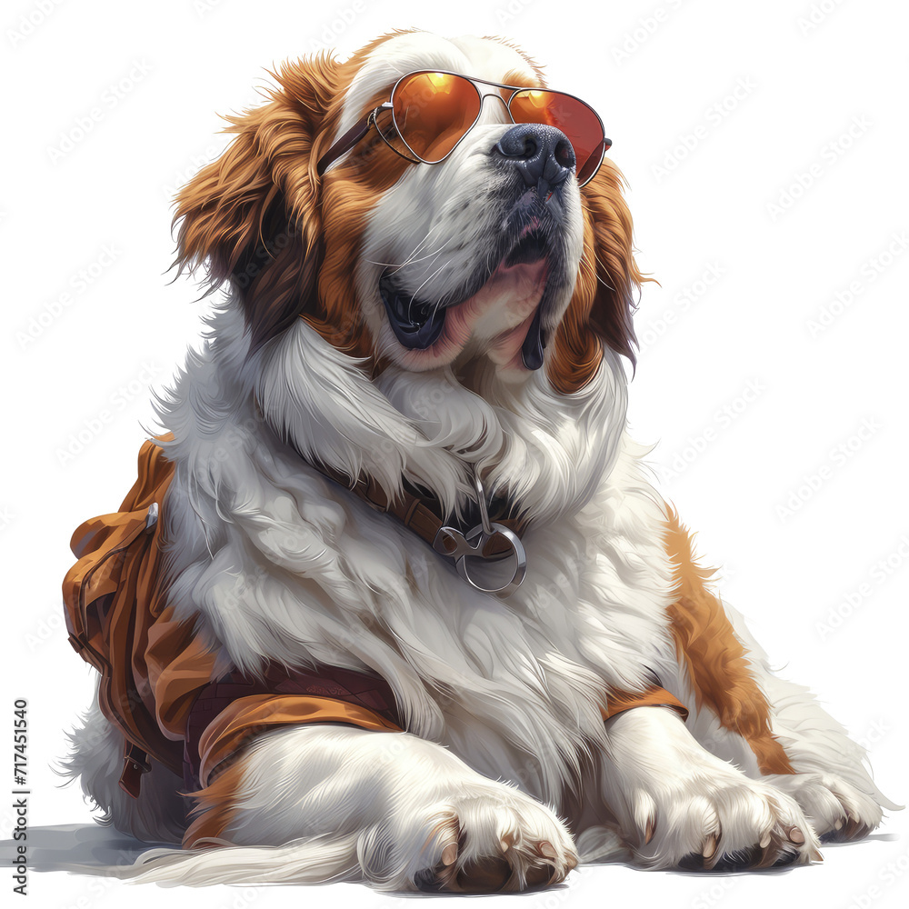 A Pyrenean Mastiff In Spanish Mountain Dog Glasses, Isolate Images White Background A Pyrenean Mastiff In Spanish Mountain Dog Glasses, Isolate Images White Background