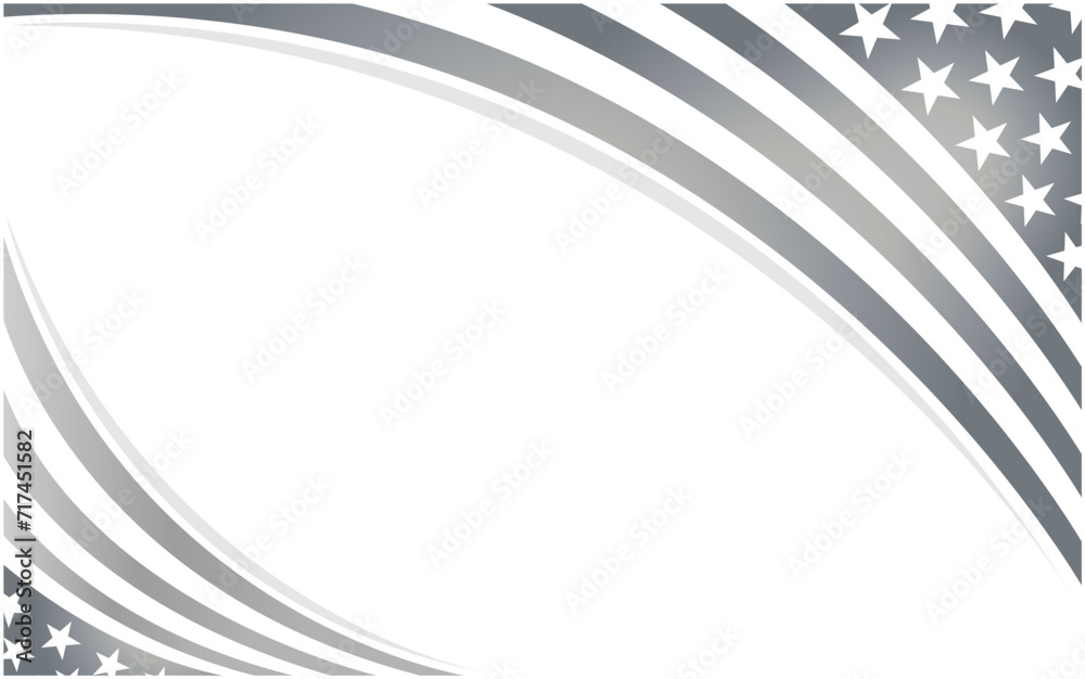 USA flag symbols decorative monochrome corner wave frame with copy space for text.