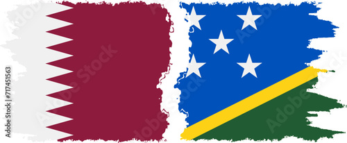 Solomon Islands and Qatar grunge flags connection vector