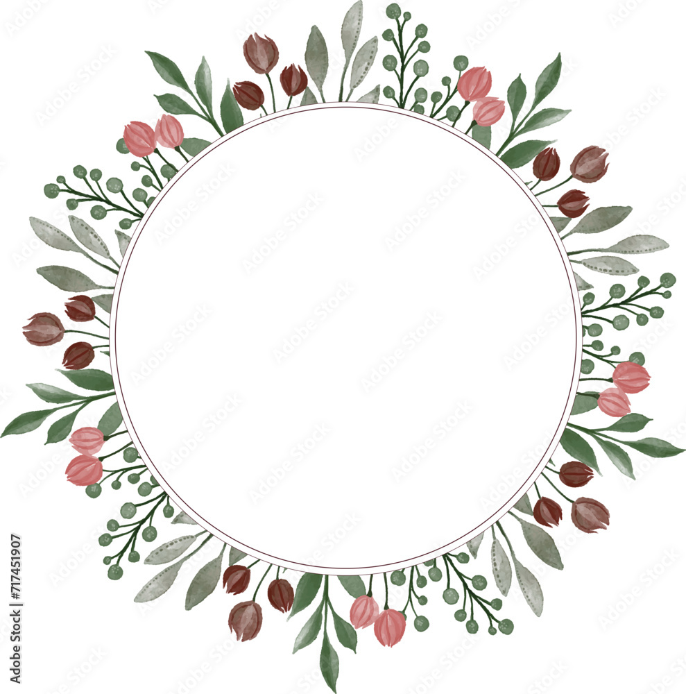circle frame with red bud border circle frame with red bud border