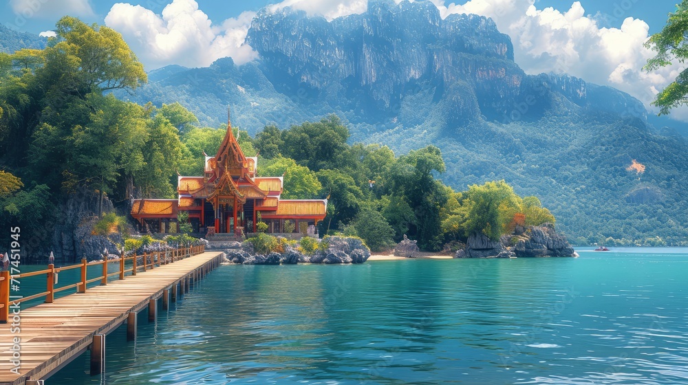 Landscape Wat Tham Sua Temple Kanchanaburi, Background Banner HD