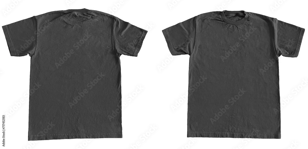Blank T Shirt Color Charcoal Template Mockup Front and Back View on Transparent Background - obrazy, fototapety, plakaty 