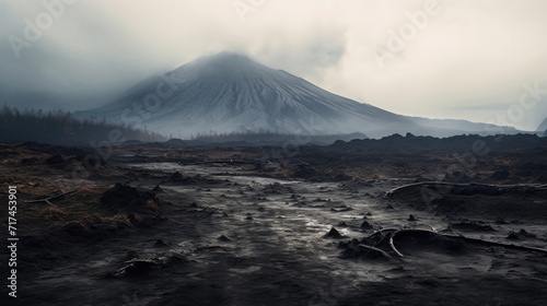 As the smoke and ash rain down from the volcano, it transforms the landscape into a desolate and eerie wasteland.