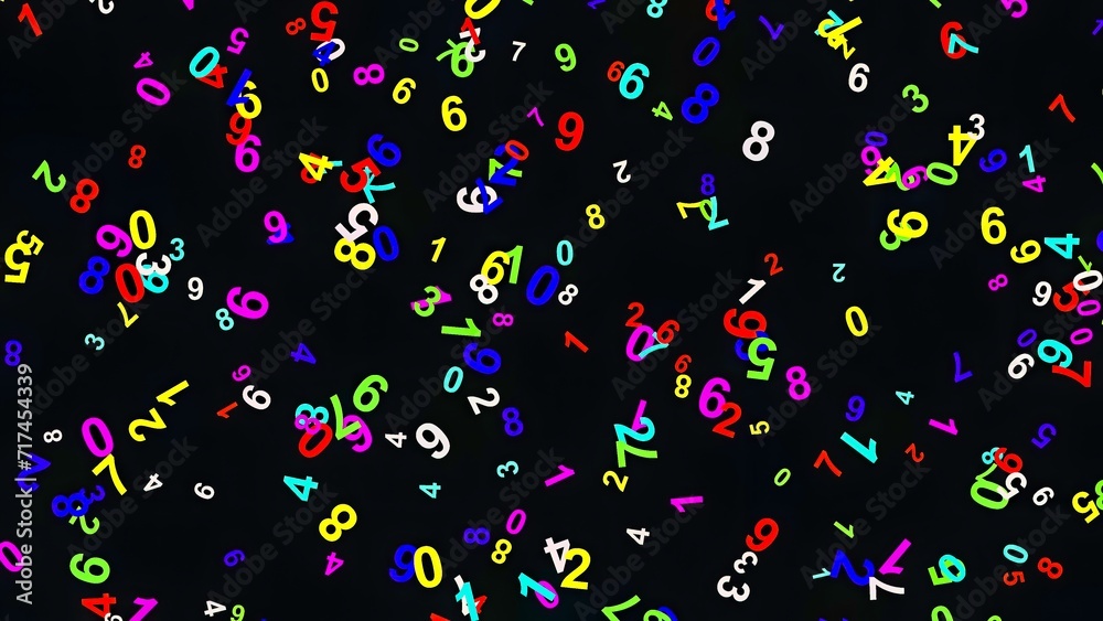 Beautiful illustration of colorful numbers on plain black background