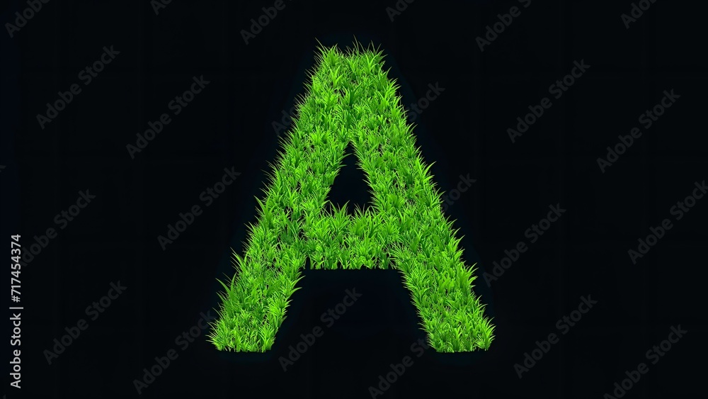 Beautiful illustration of English alphabet A with green grass effect on plain black background Beautiful illustration of English alphabet A with green grass effect on plain black background