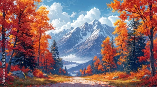 Mountain Scenery Autumn Leaves Seen  Background Banner HD