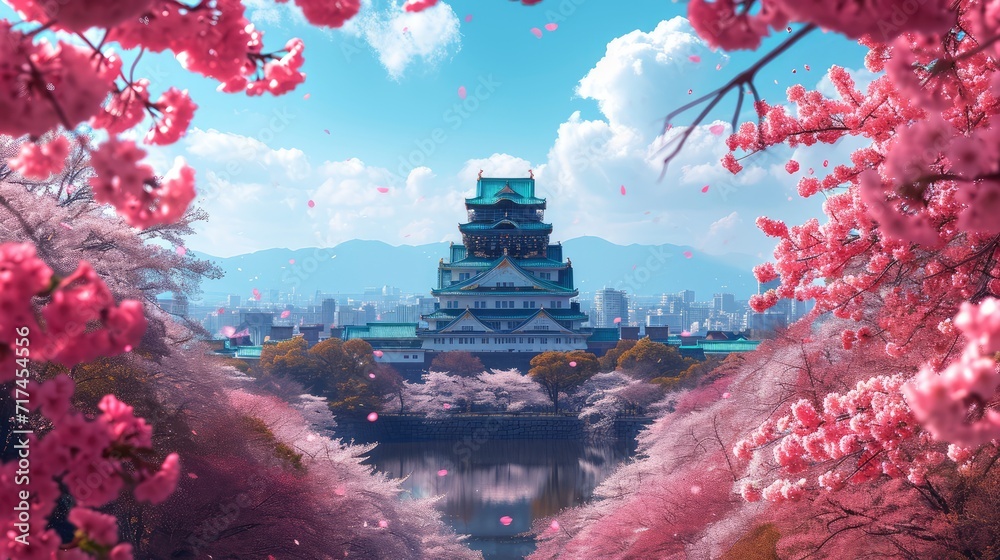 Nagoya Castle Sakura View, Background Banner HD