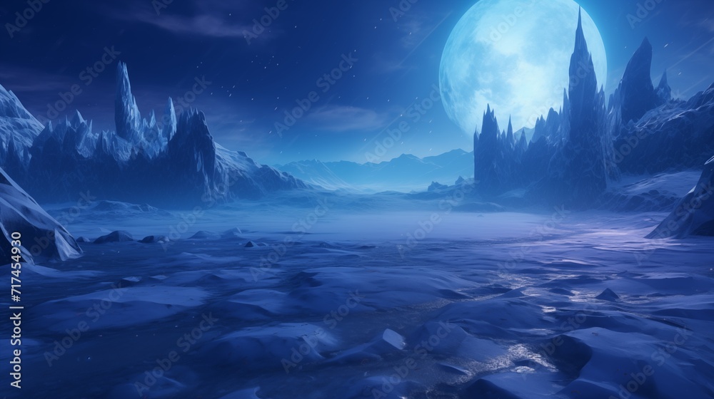 Ethereal Moon over Frozen Fantasy Landscape