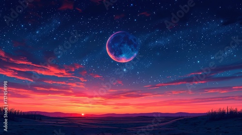 New Moon On Evening Blue Sky, Background Banner HD