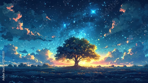 Night Tree Under Stars, Background Banner HD