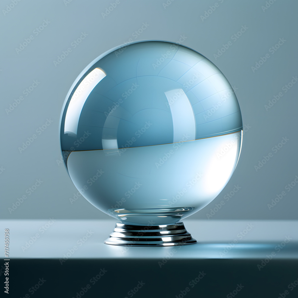 Spherical glass ball isolated on gray background, featuring a shiny blue spherical 3D design, an icon of crystal clarity for web and design. Spherical glass ball isolated on gray background, featuring a shiny blue spherical 3D design, an icon of crystal clarity for web and design.