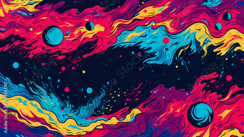 Retro Cosmos Vortex  Hand-Drawn Comic Illustration in 90s Style with Pop Art  Abstract  Crazy  and Psychedelic Elements