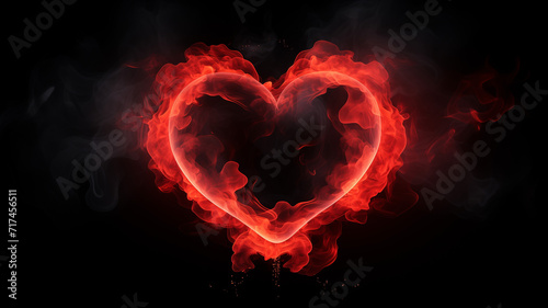 Valentines Day. Red smoke and fire on a black background