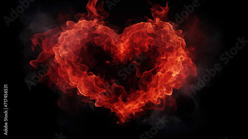Valentines Day. Red smoke and fire on a black background © Teerasak