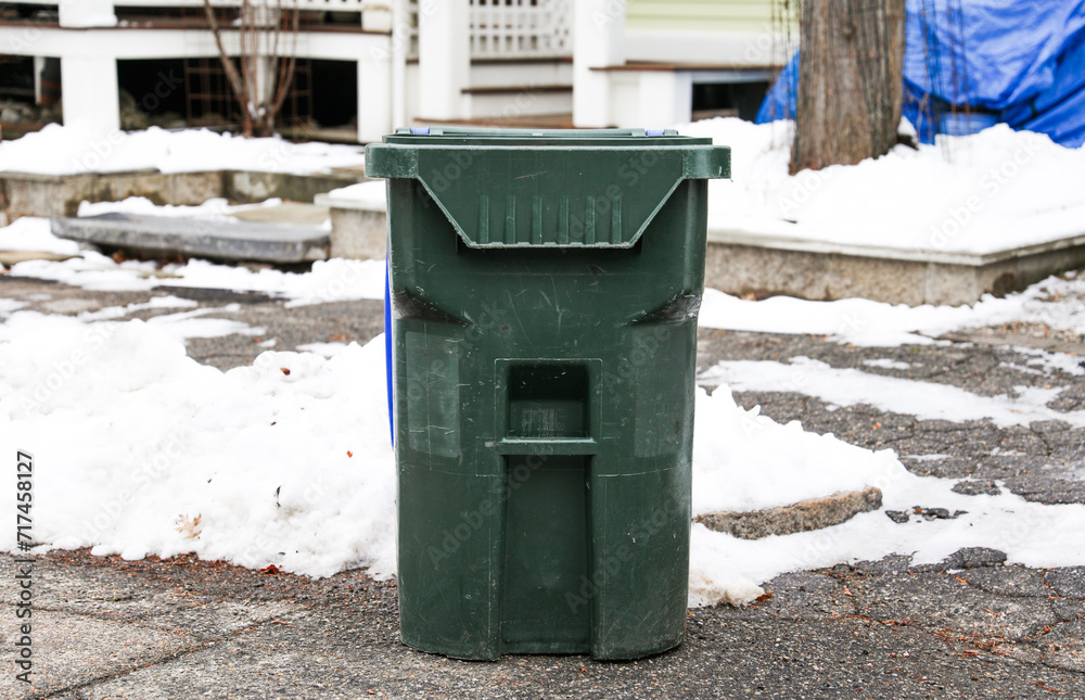 trashcan on a deserted street, symbolizing cleanliness, order, and the balance between human activity and the environment trashcan on a deserted street, symbolizing cleanliness, order, and the balance between human activity and the environment