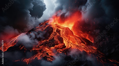 The thick, swirling smoke takes on a life of its own as it dances and writhes in the wake of the erupting volcano, creating a mesmerizing spectacle.
