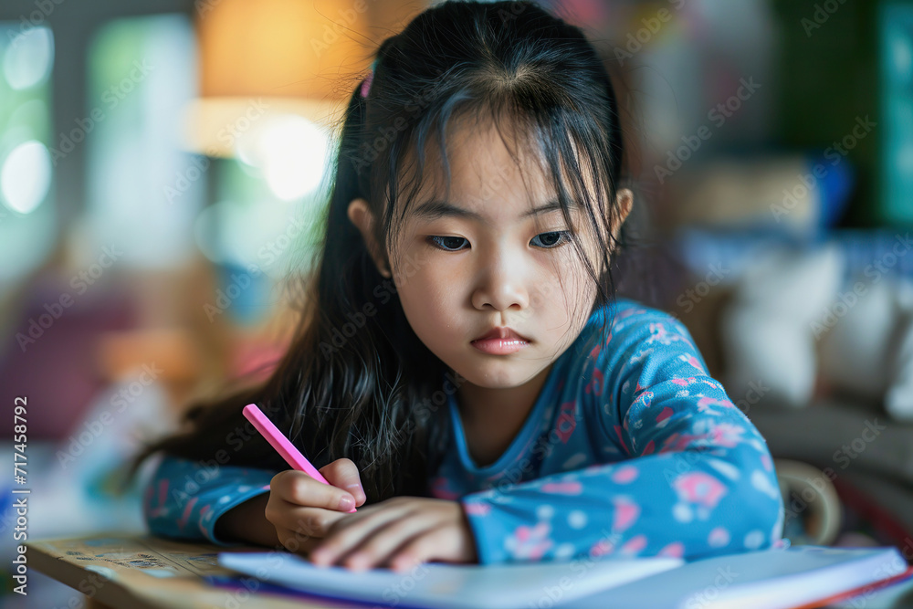 Dedicated Asian little Girl Concentrating on Studies Dedicated Asian little Girl Concentrating on Studies