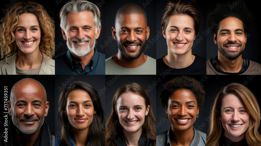 An array of joyful faces from different ethnic backgrounds An array of joyful faces from different ethnic backgrounds