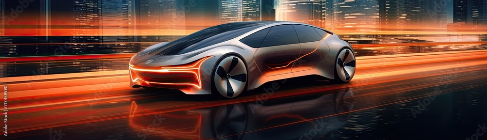The sleek elegance of a sports car cruising on the road, exuding a futuristic and stylish design. The sleek elegance of a sports car cruising on the road, exuding a futuristic and stylish design.