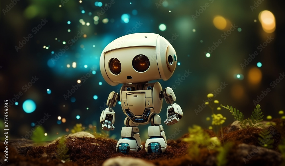 cute robot with eyes on a path surrounded by nature cute robot with eyes on a path surrounded by nature