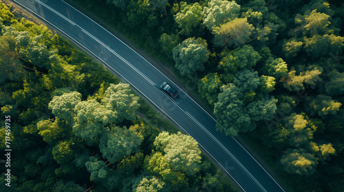 Car Driving Down Road Surrounded by Trees © Nelson