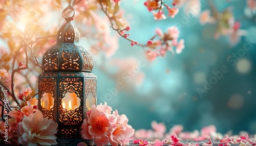 Islamic background with lantern and flowers. beautiful Ramadan background and banner