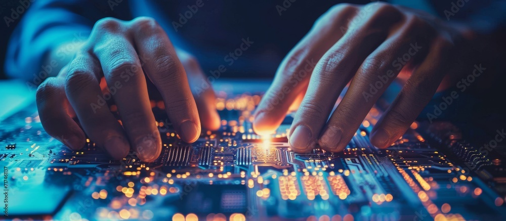 Holding a circuit board on a white background. Holding a circuit board on a white background.