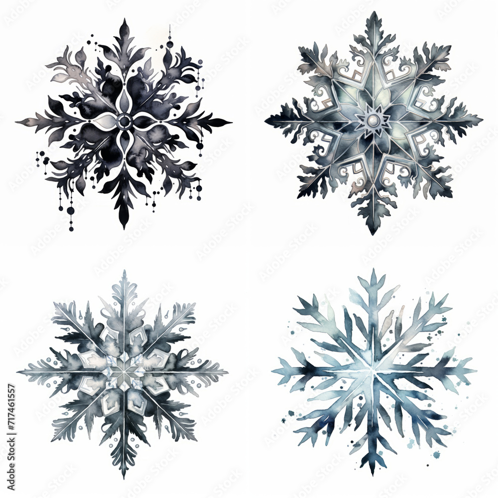 Set of snowflake shape watercolor Set of snowflake shape watercolor