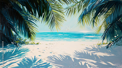 Retreat to the Peaceful Haven of the Shadow of Palm Leaves on a Clean White Sand Beach. © Dorido