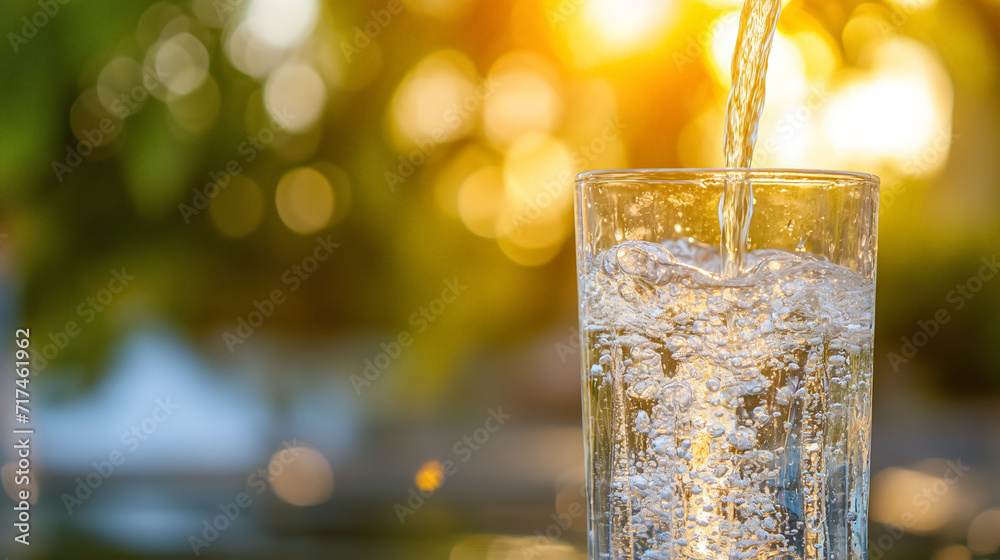 Water pouring into a glass with sunlight. Water pouring into a glass with sunlight.