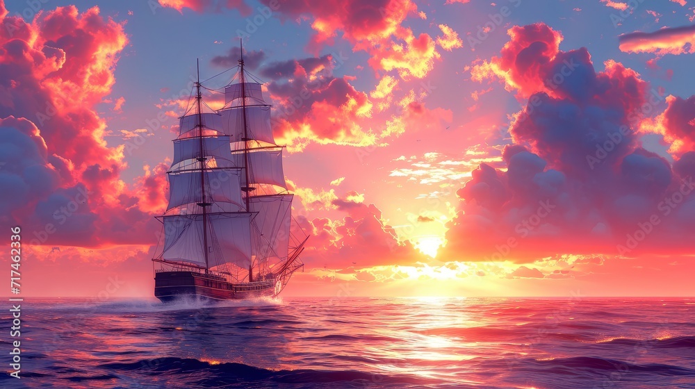 Ship Sailing On Sea, Background Banner HD