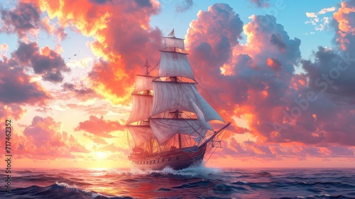 Ship Sailing On Sea, Background Banner HD