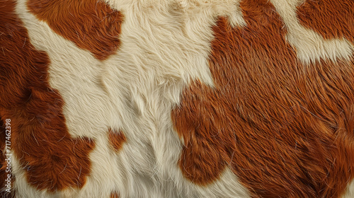 Close-up texture of brown and white cowhide. photo