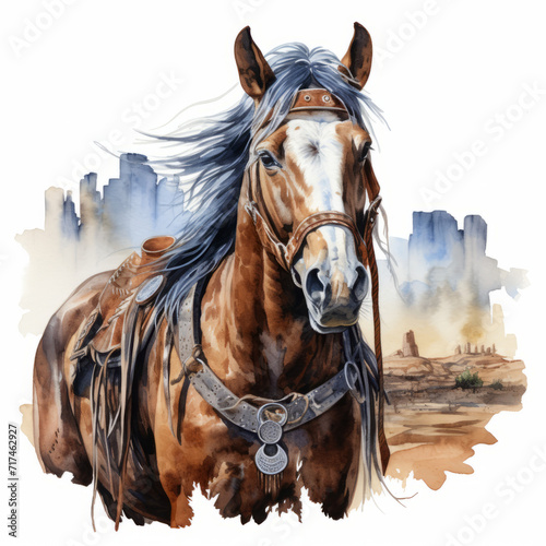 Cowboy horse watercolor art