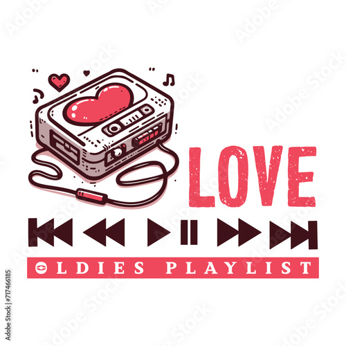 Love, An Oldies Playlist. A nostalgic design for various products like t-shirts, mugs, book covers, and more.