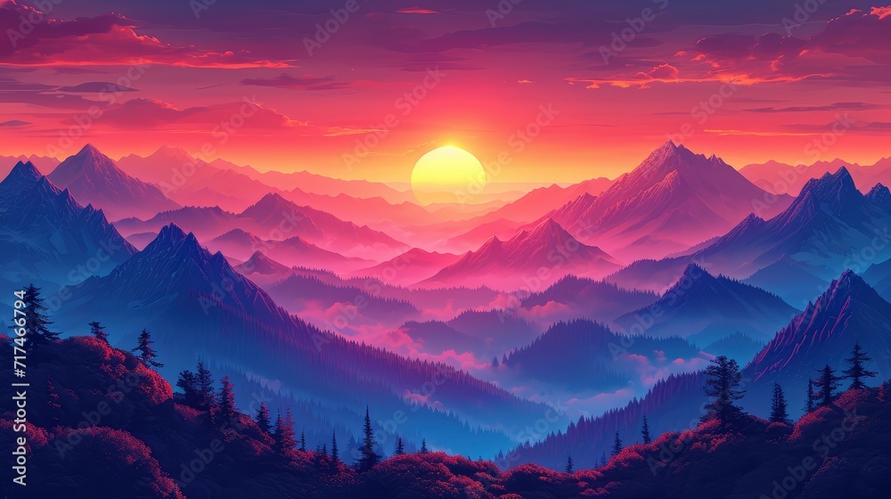 Sunset Sky Over Mountainous Terrain, Background Banner HD Sunset Sky Over Mountainous Terrain, Background Banner HD