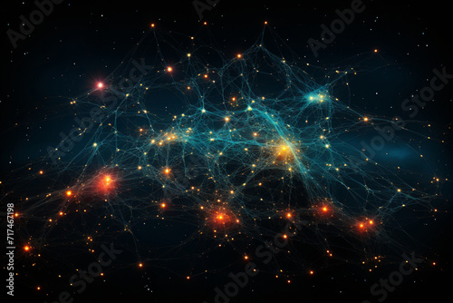 A neural network resembling a cosmic constellation, with nodes and connections forming complex patterns against a cosmic backdrop, evoking a sense of the vast unknown.