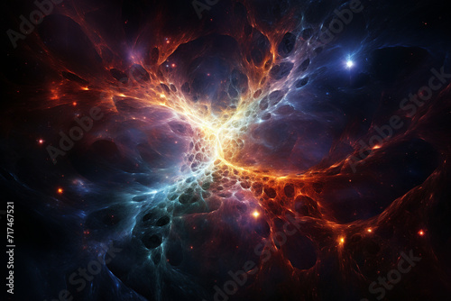 Neurons forming a cosmic spiral  with connections radiating outward like the arms of a galaxy  creating a sense of cosmic harmony in deep cosmic hues.