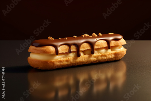 A coffee-flavoured eclair is served on a table. (Generative AI)