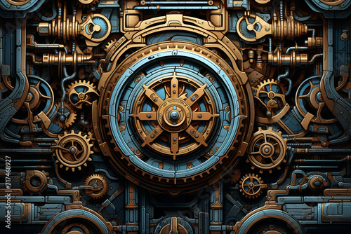 A steampunk-inspired illustration of gears and machinery seamlessly integrated with ruled lines, creating an intricate and mechanical composition.