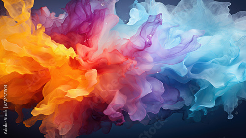 Vivid smoke plumes in rainbow colors against a dark backdrop. photo