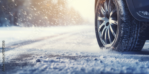 Close-up of Car Tires on Snowy Road