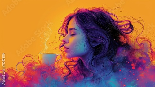Young Woman Cup Hot Chocolate  Background Banner HD