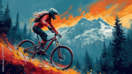Young Woman Riding Mountain Bike, Background Banner HD