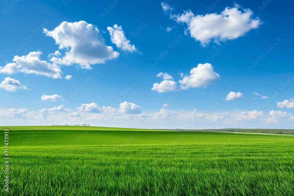 Lush Green Field Under Blue Sky with White Clouds Lush Green Field Under Blue Sky with White Clouds